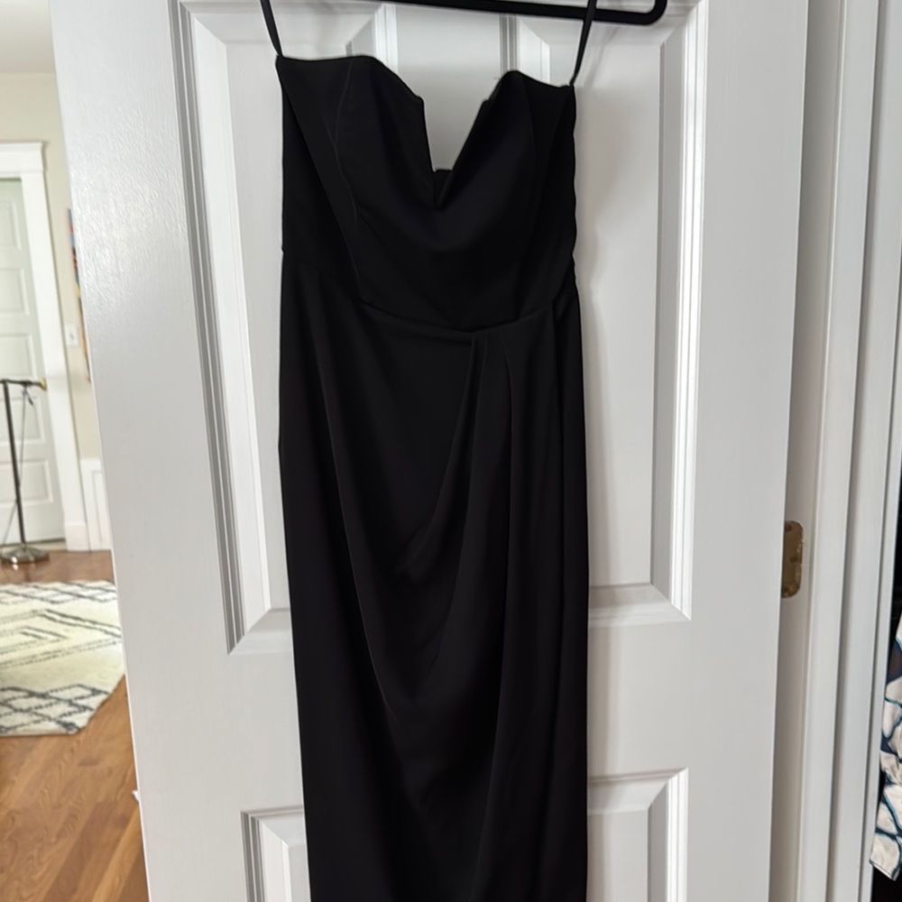 Shona Joy Black V Bustier Draped Midi Dress